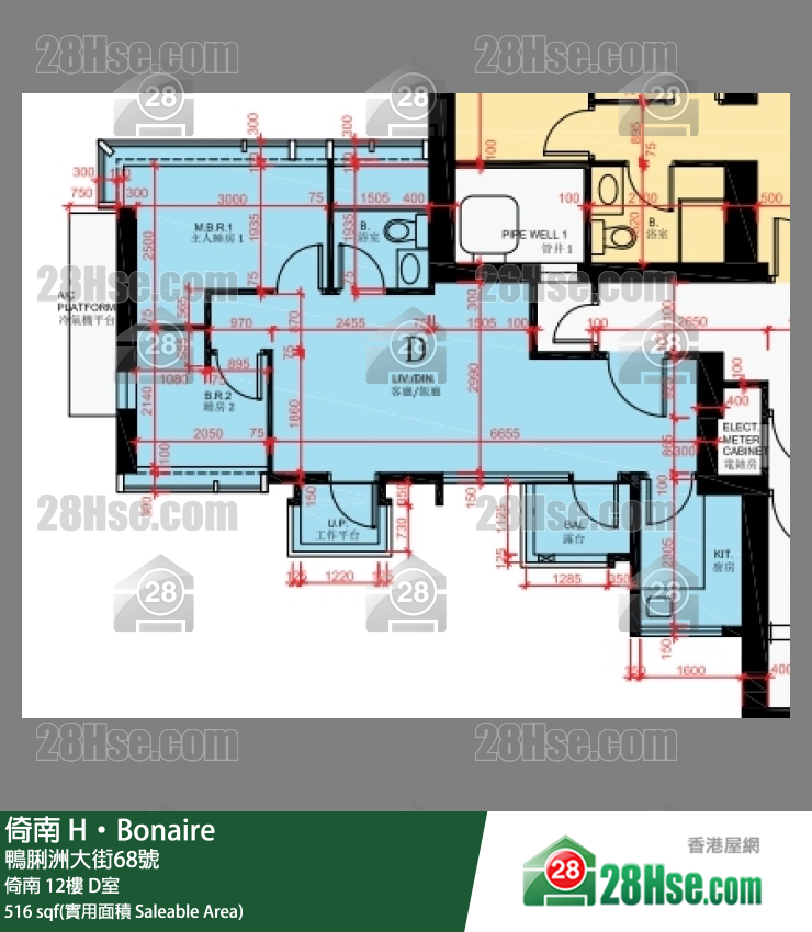 H Bonaire,  Flat D, 12/f, H‧bonaire FloorPlan