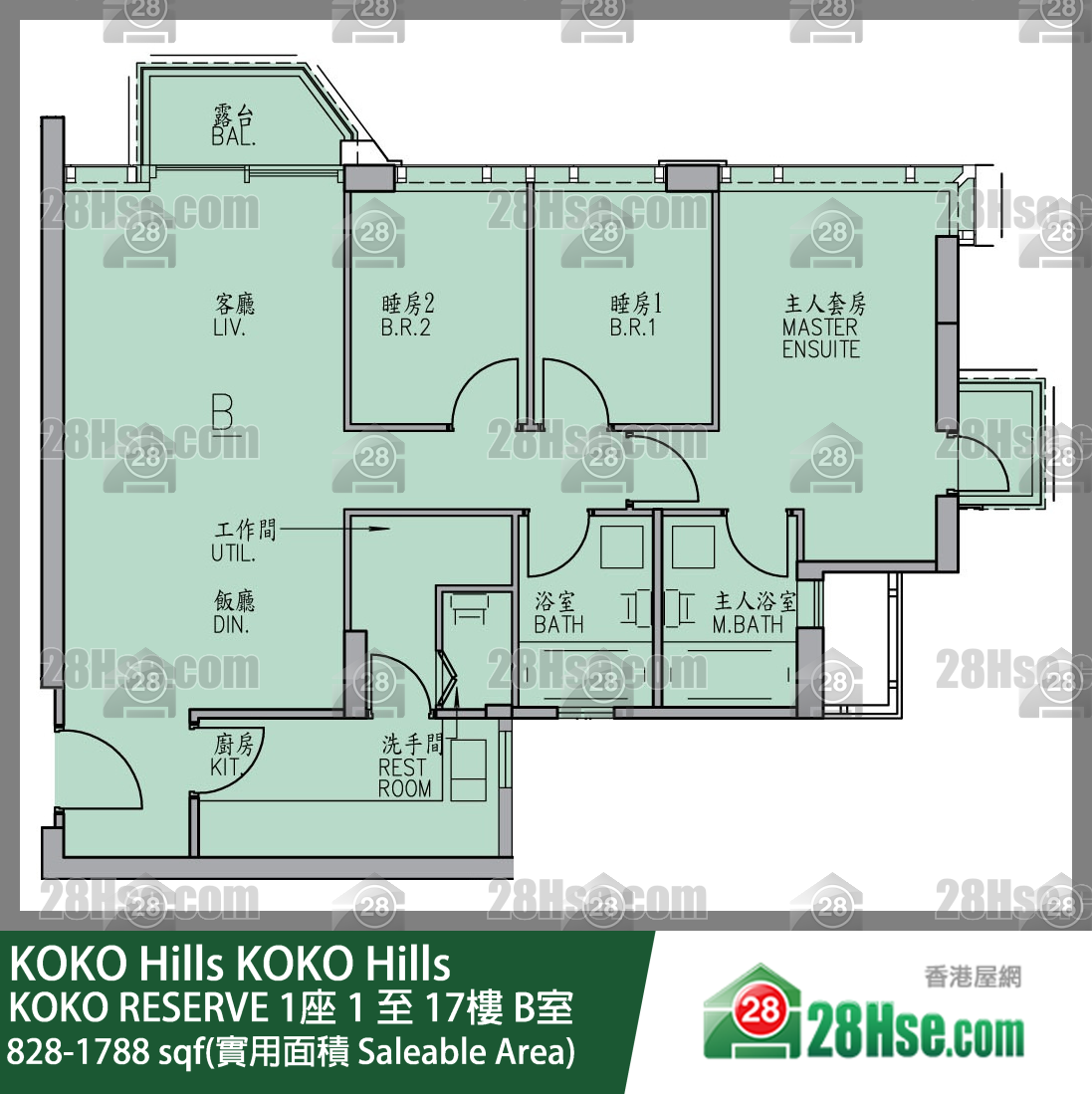 KOKO Hills KOKO RESERVE1座16楼 B室 平面图