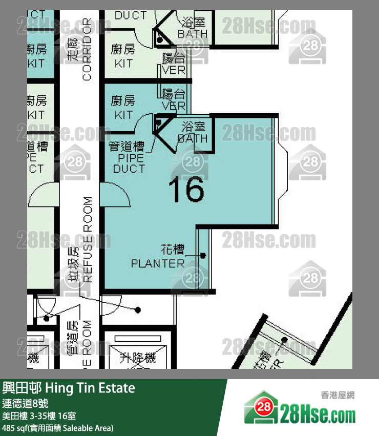 興田邨 美田樓3樓 16室 平面圖