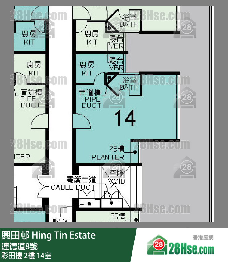 兴田邨 彩田楼 2楼 14室 平面图