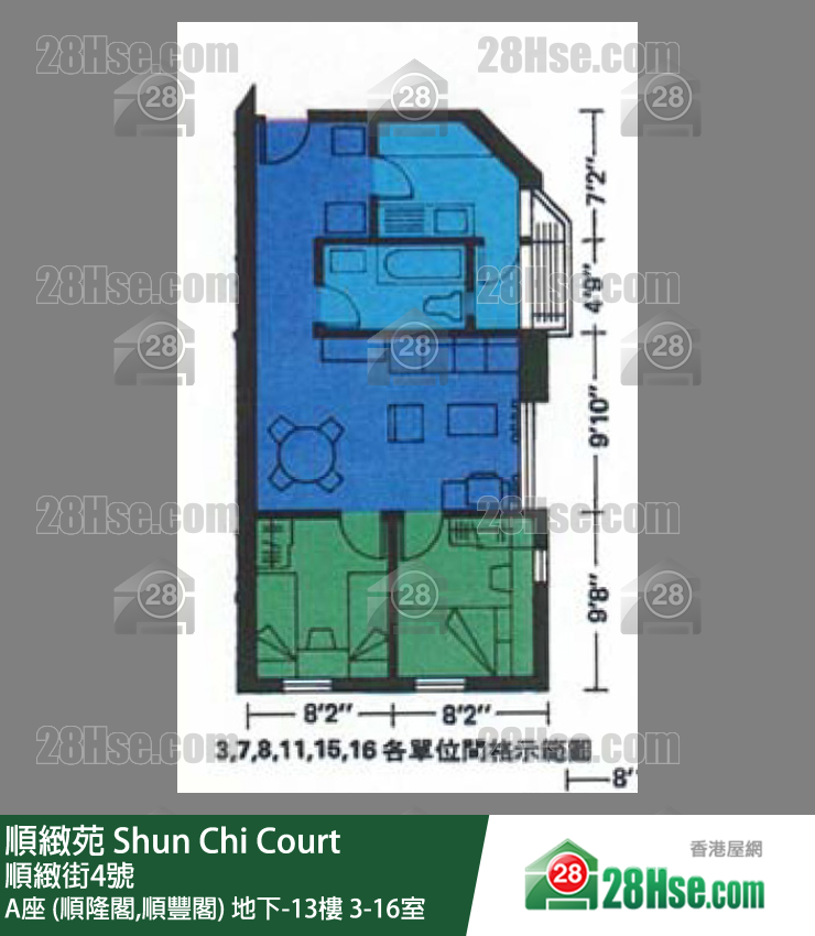 順緻苑 A座 (順隆閣,順豐閣)10樓 16室 平面圖