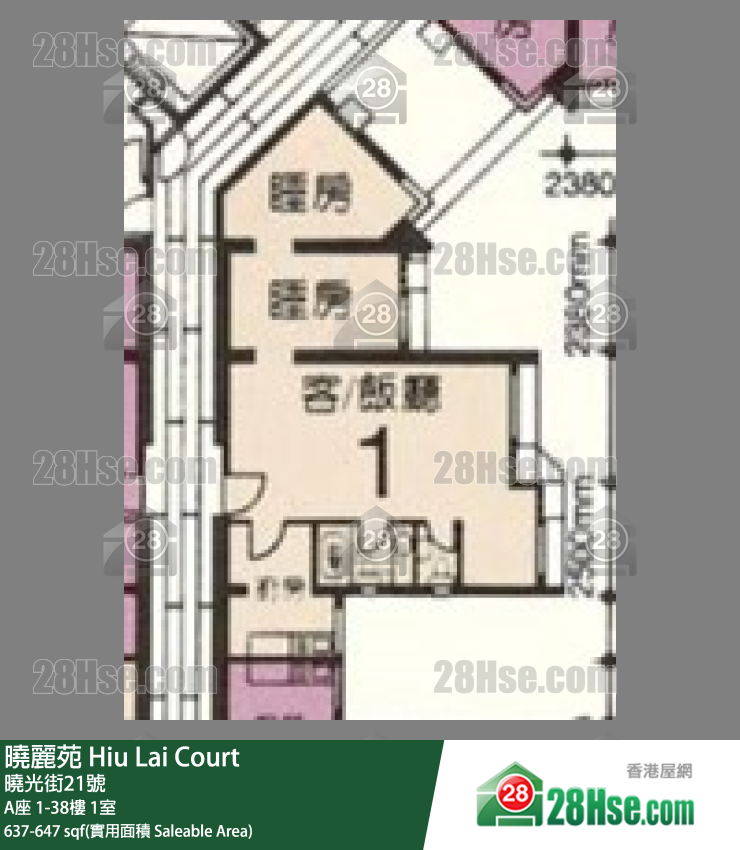 曉麗苑 A座36樓 1室 平面圖