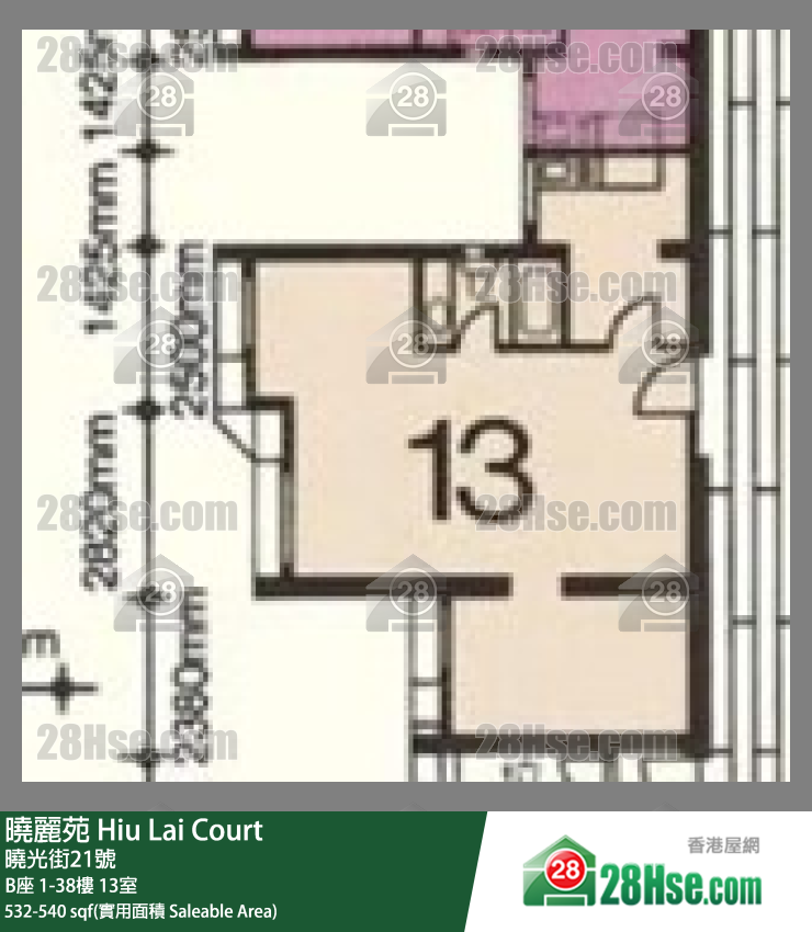 曉麗苑 B座25樓 13室 平面圖