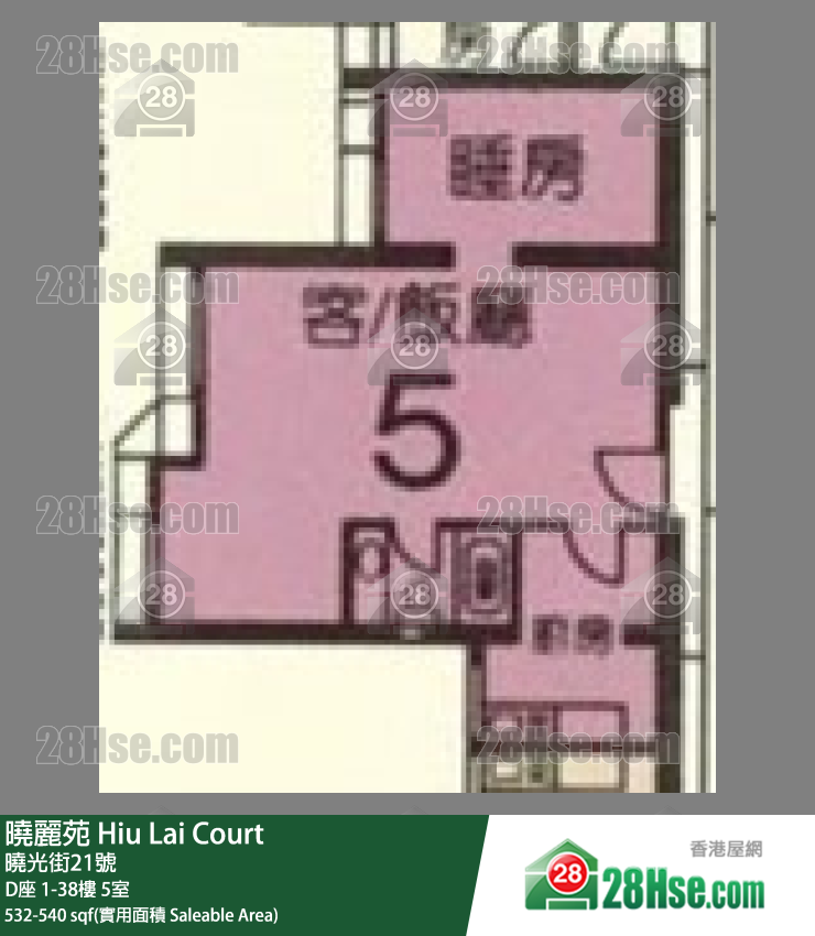 曉麗苑 D座 38樓 5室 平面圖