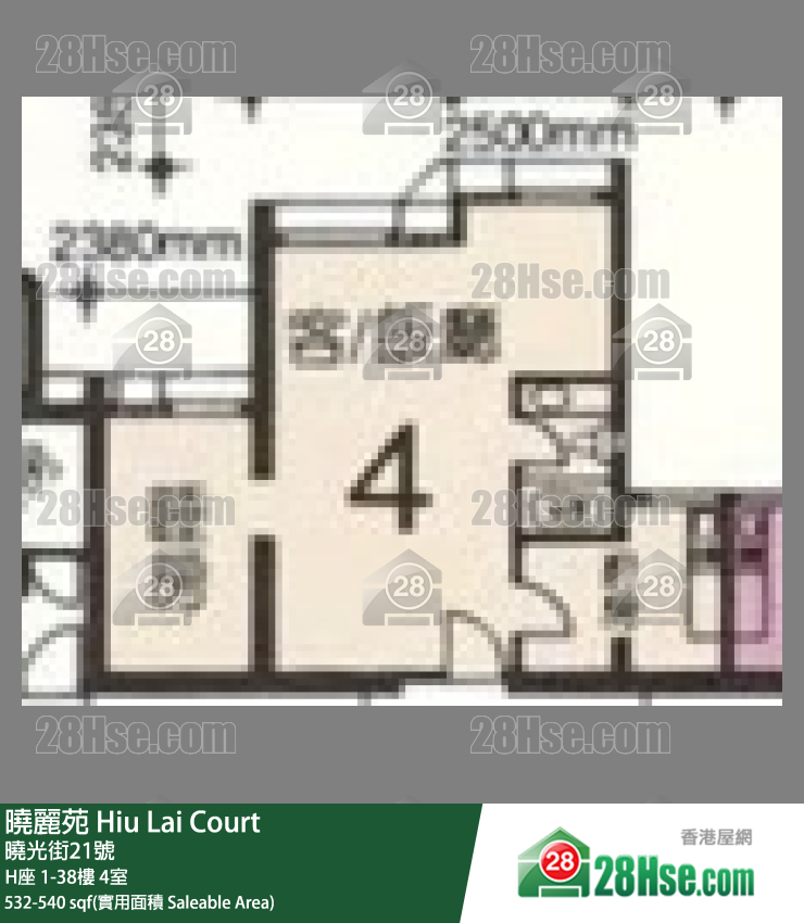 曉麗苑 H座 26樓 4室 平面圖