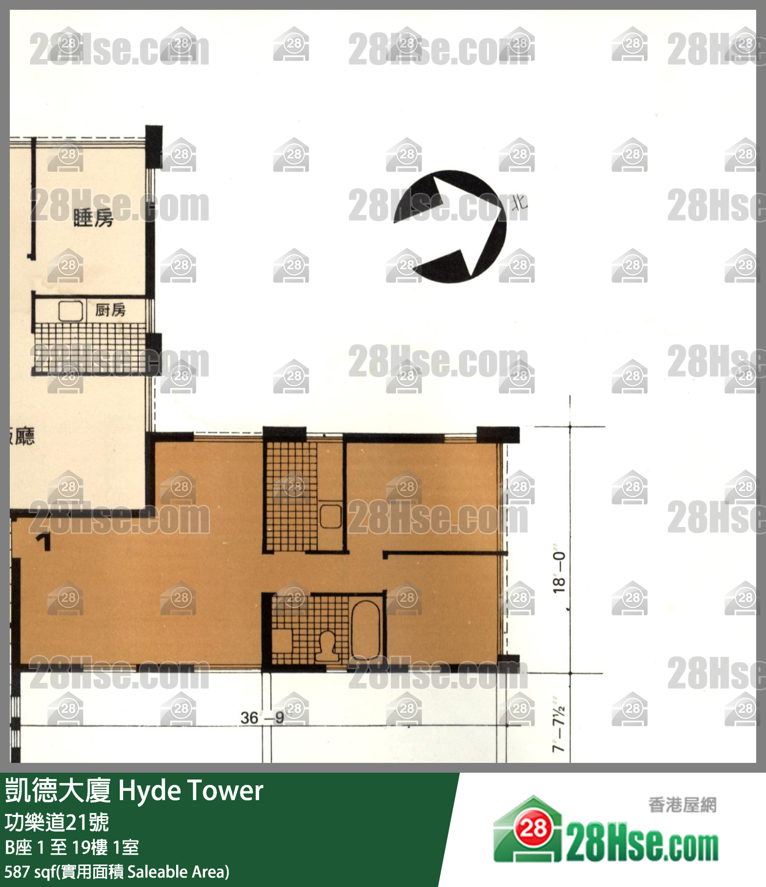 凯德大厦 B座17楼 1室 平面图