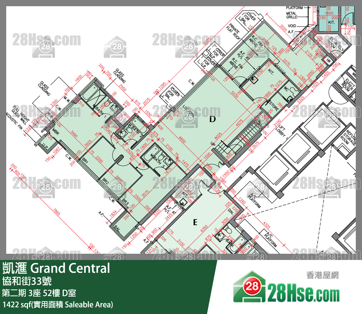凱滙 第二期 3座 52樓 D室 平面圖