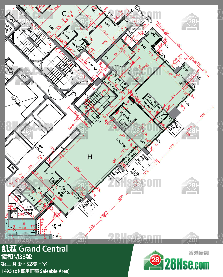 凱滙 第二期 3座 52樓 H室 平面圖