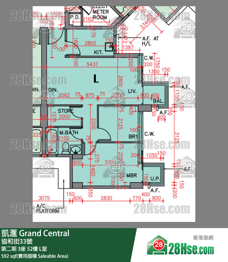 凱滙 第二期 3座 52樓 L室 平面圖