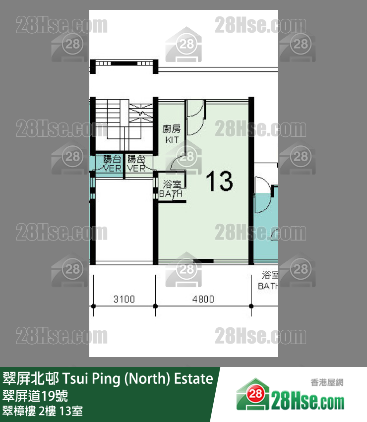 翠屏北邨 翠樟樓2樓 13室 平面圖