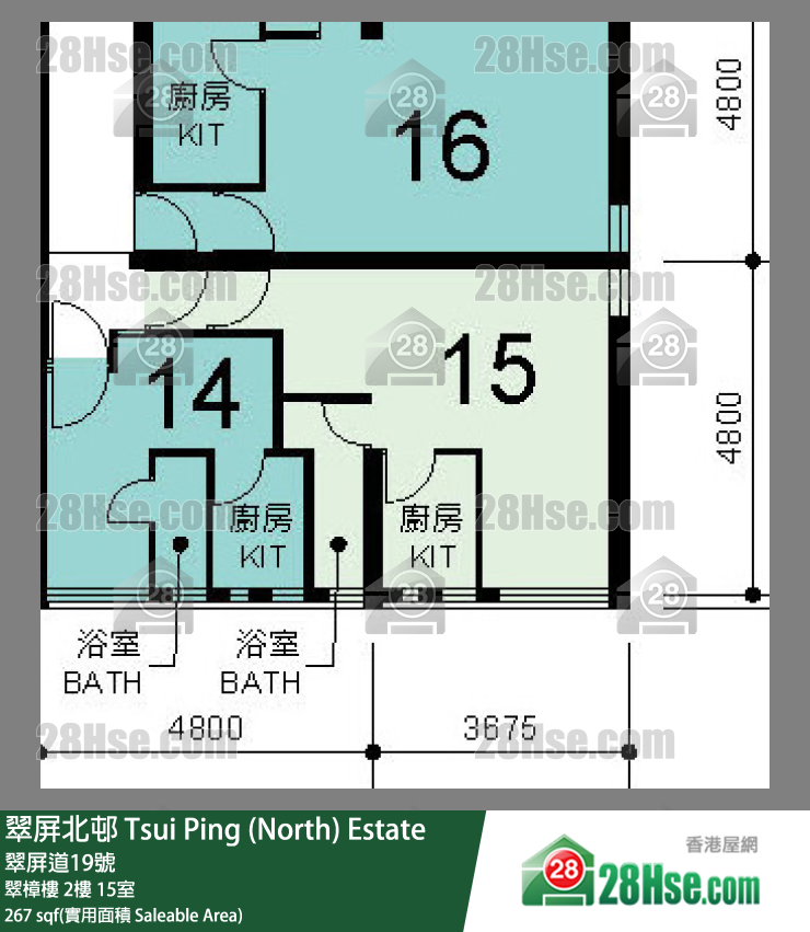 翠屏北邨 翠樟樓 2樓 15室 平面圖