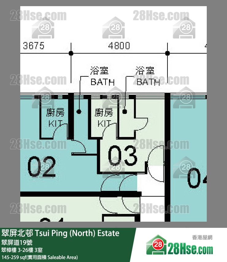 翠屏北邨 翠樟樓18樓 3室 平面圖