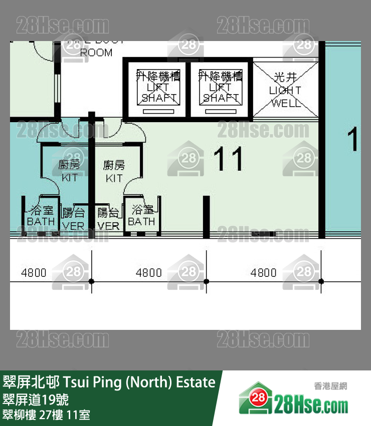 翠屏北邨 翠柳樓27樓 11室 平面圖