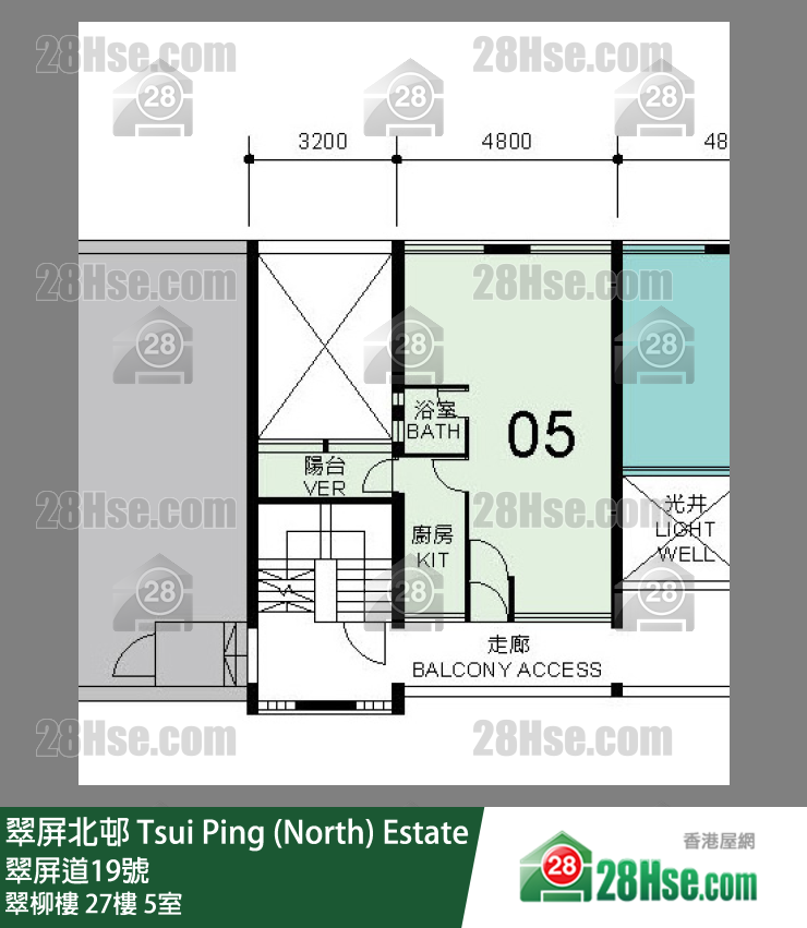 翠屏北邨 翠柳樓27樓 5室 平面圖