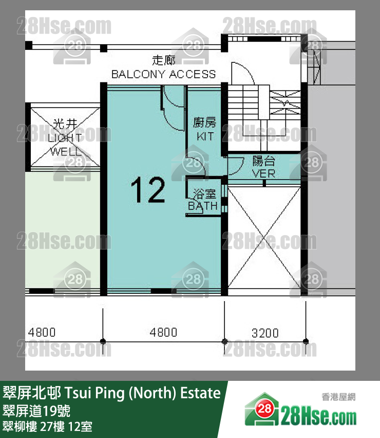 翠屏北邨 翠柳樓27樓 12室 平面圖