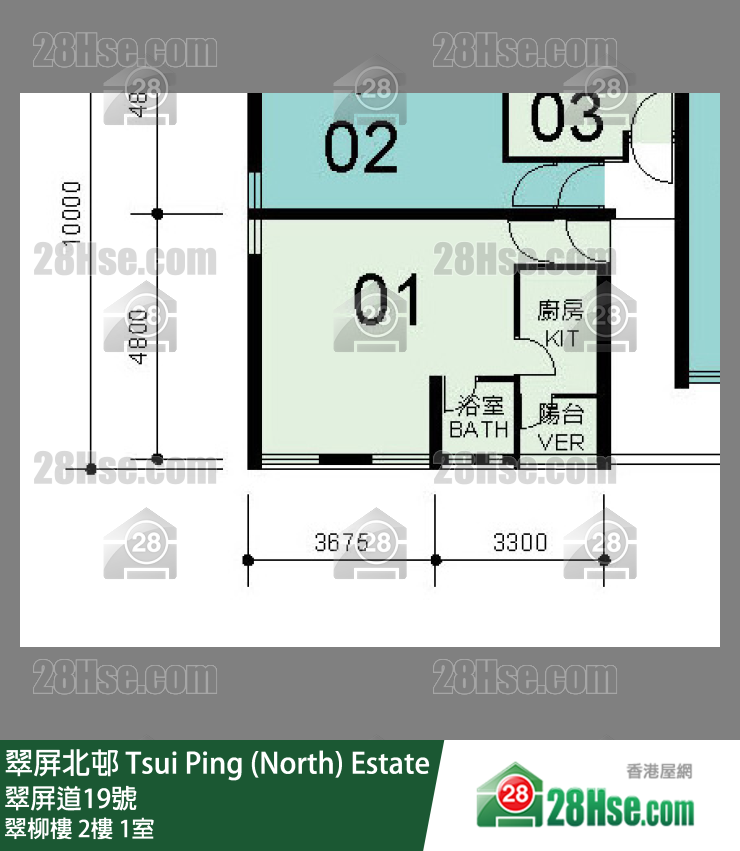 翠屏北邨 翠柳樓2樓 1室 平面圖