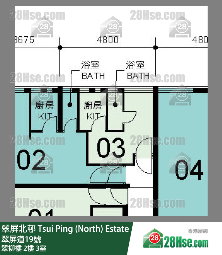 翠屏北邨 翠柳樓2樓 3室 平面圖
