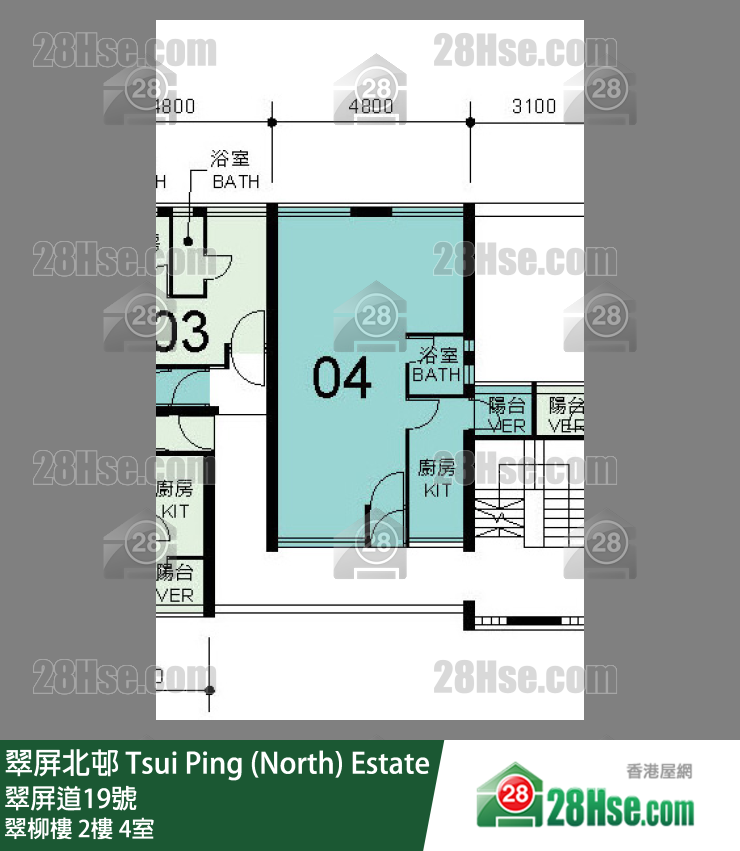 翠屏北邨 翠柳樓2樓 4室 平面圖