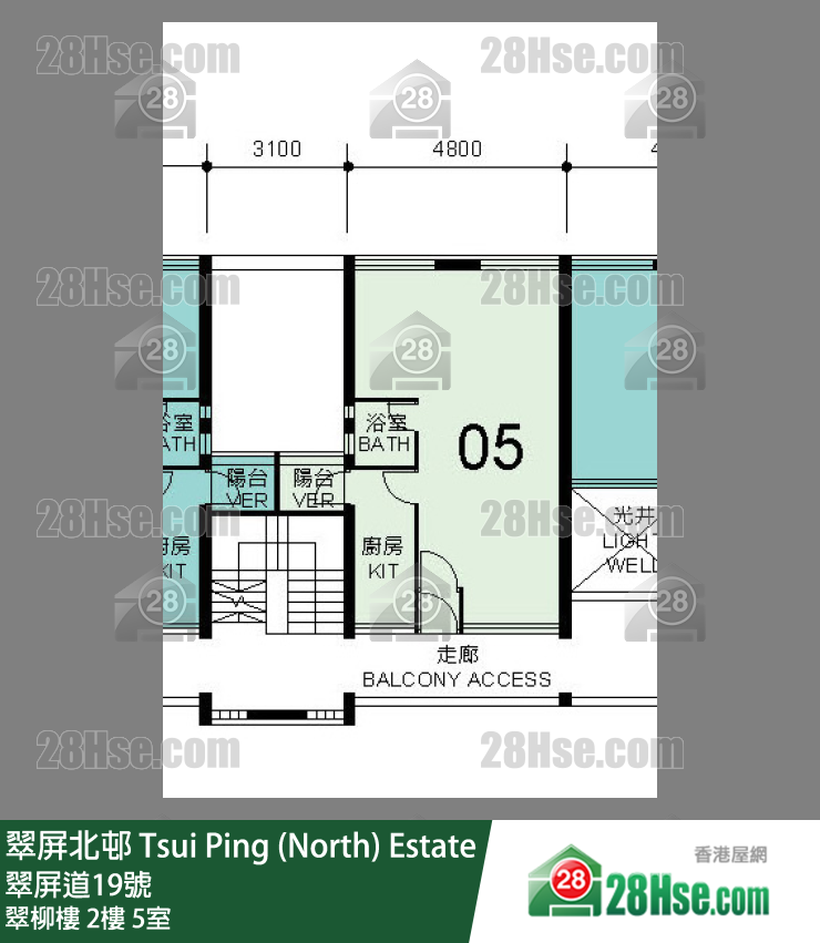 翠屏北邨 翠柳樓2樓 5室 平面圖
