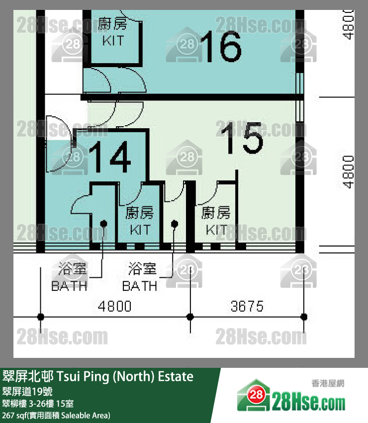 翠屏北邨 翠柳樓17樓 15室 平面圖