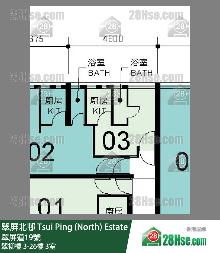 翠屏北邨 翠柳樓15樓 3室 平面圖