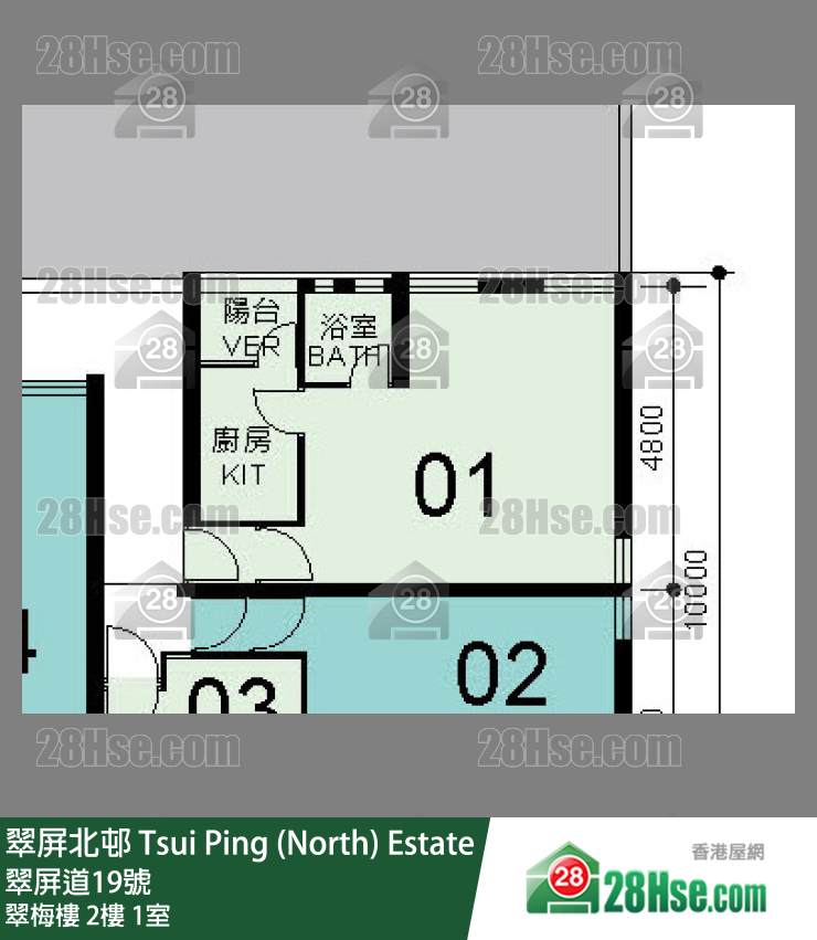 翠屏北邨 翠梅樓2樓 1室 平面圖