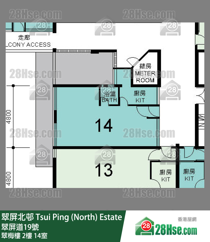 翠屏北邨 翠梅樓2樓 14室 平面圖