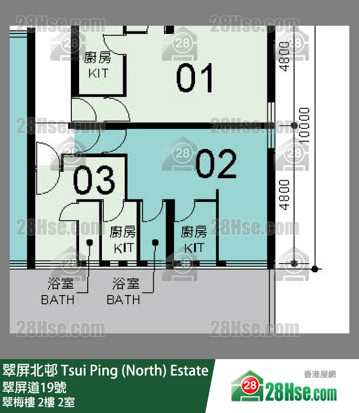 翠屏北邨 翠梅樓 2樓 2室 平面圖