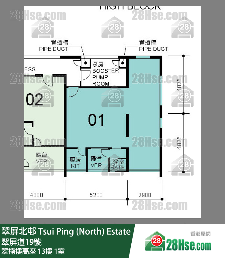 翠屏北邨 翠楠樓高座13樓 1室 平面圖