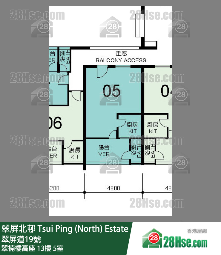 翠屏北邨 翠楠樓高座 13樓 5室 平面圖