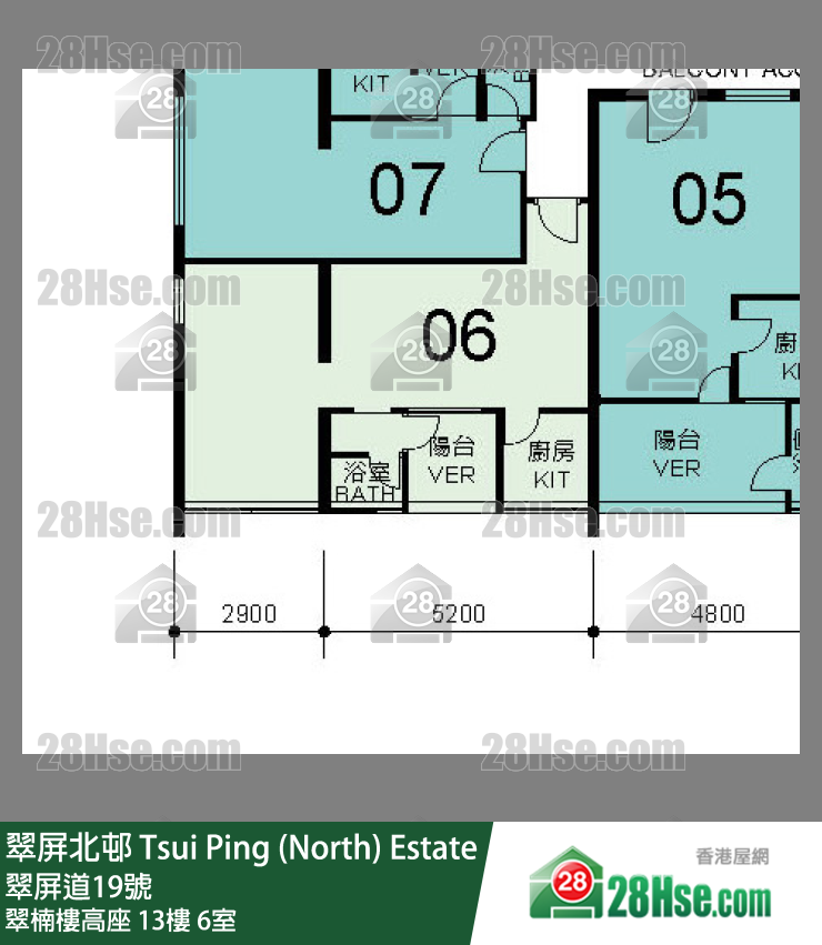 翠屏北邨 翠楠樓高座13樓 6室 平面圖