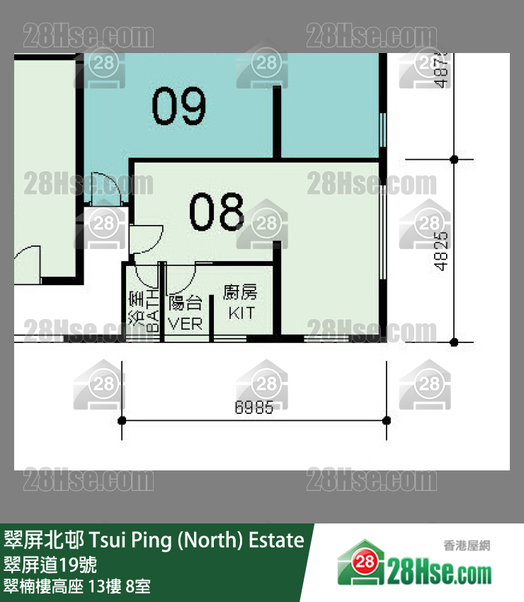 翠屏北邨 翠楠樓高座13樓 8室 平面圖