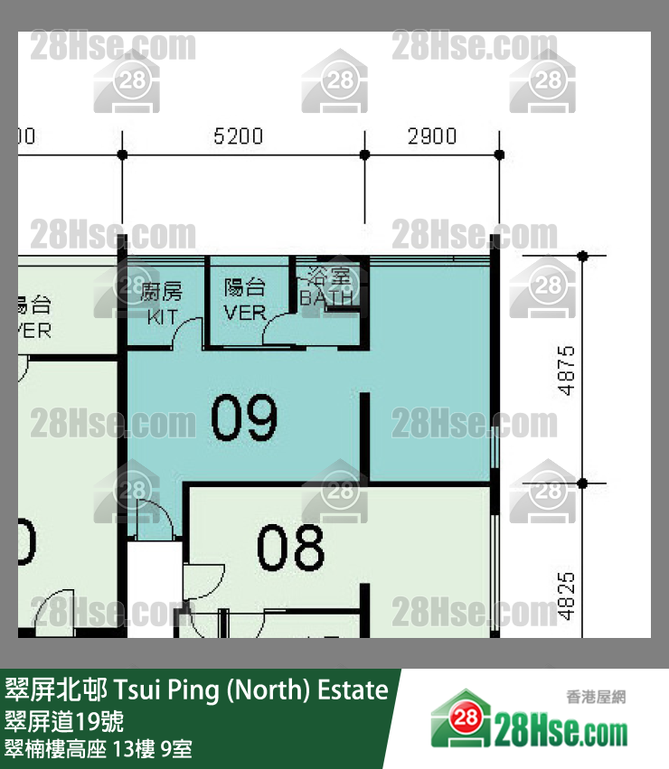 翠屏北邨 翠楠樓高座13樓 9室 平面圖