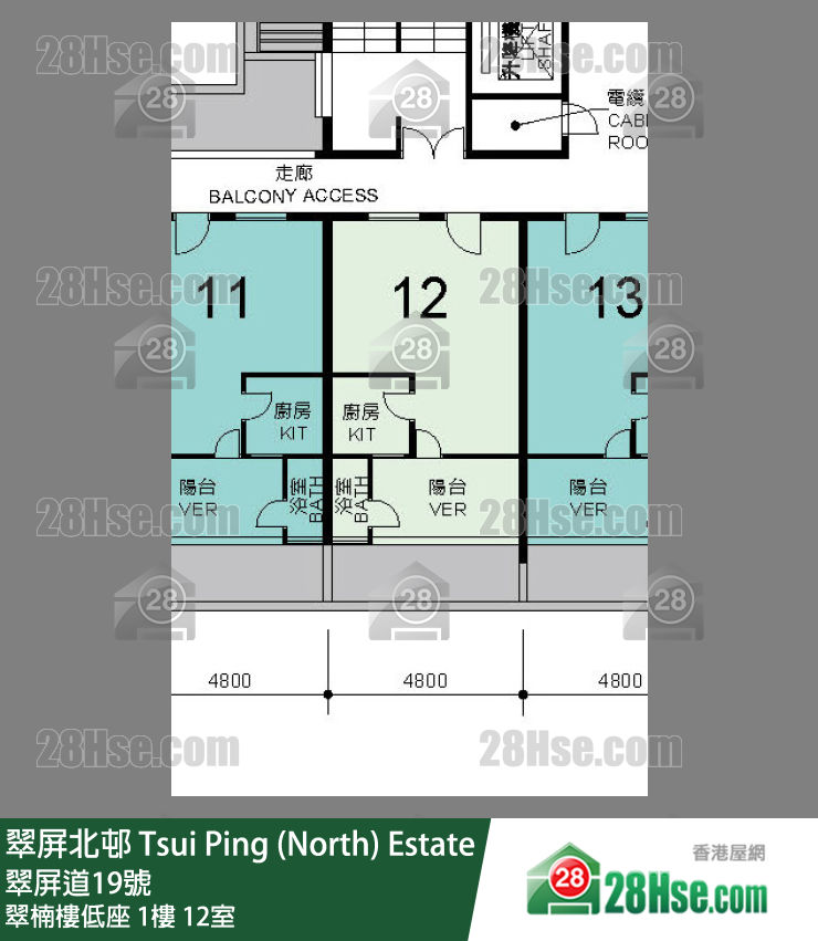 翠屏北邨 翠楠樓低座1樓 12室 平面圖