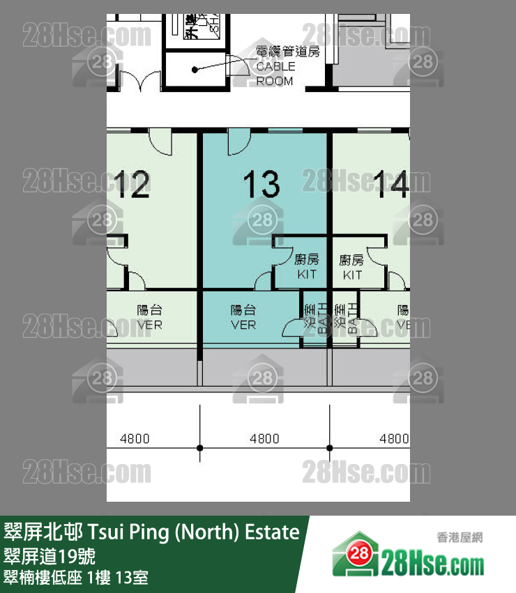 翠屏北邨 翠楠樓低座1樓 13室 平面圖