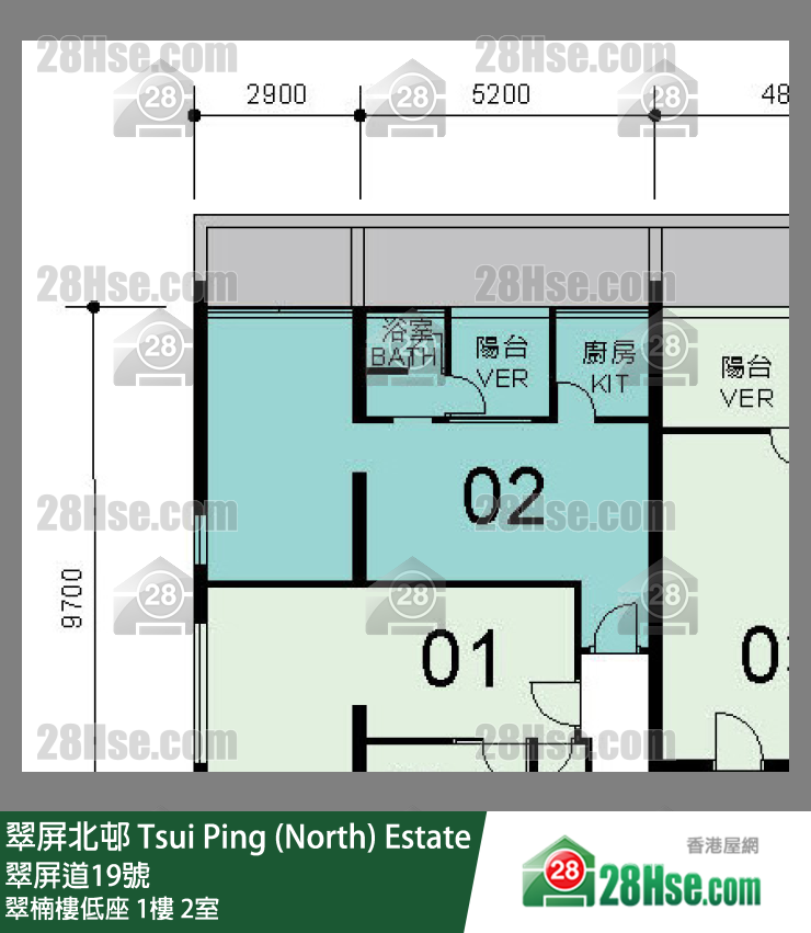翠屏北邨 翠楠樓低座1樓 2室 平面圖