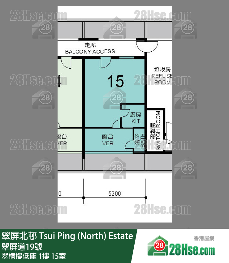 翠屏北邨 翠楠樓低座 1樓 15室 平面圖