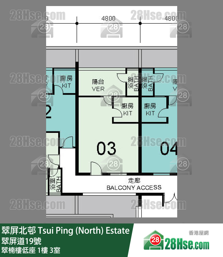翠屏北邨 翠楠樓低座1樓 3室 平面圖