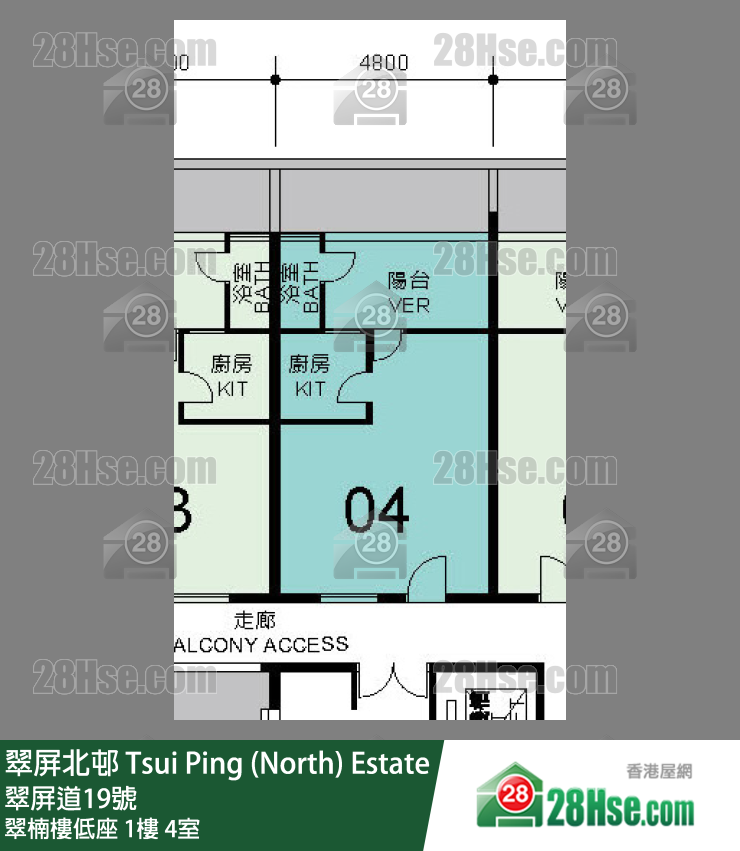 翠屏北邨 翠楠樓低座1樓 4室 平面圖