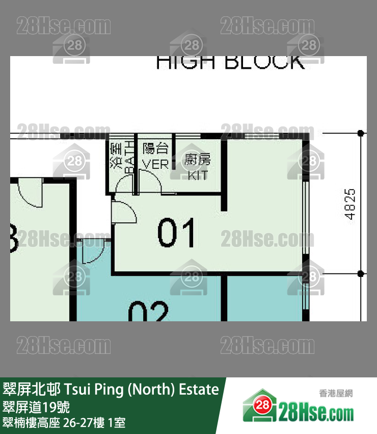 翠屏北邨 翠楠樓高座27樓 1室 平面圖