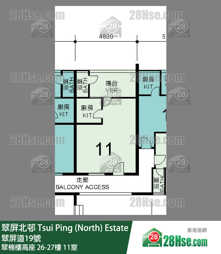 翠屏北邨 翠楠樓高座27樓 11室 平面圖