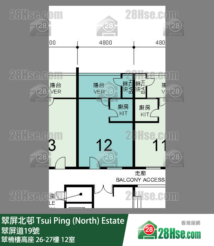 翠屏北邨 翠楠樓高座26樓 12室 平面圖