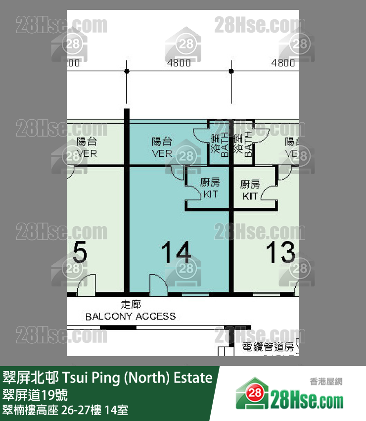 翠屏北邨 翠楠樓高座27樓 14室 平面圖