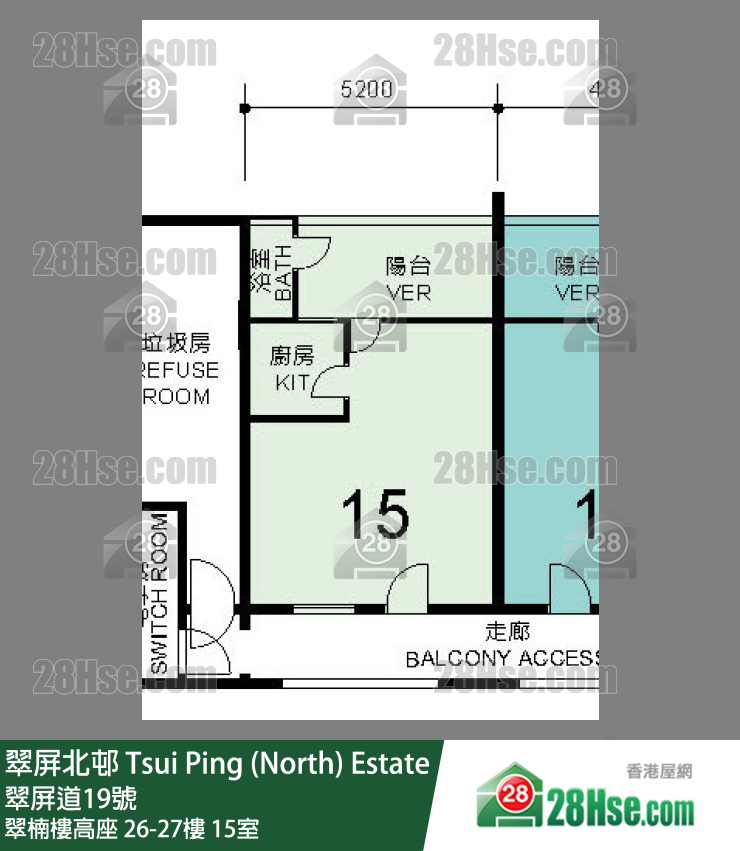 翠屏北邨 翠楠樓高座26樓 15室 平面圖