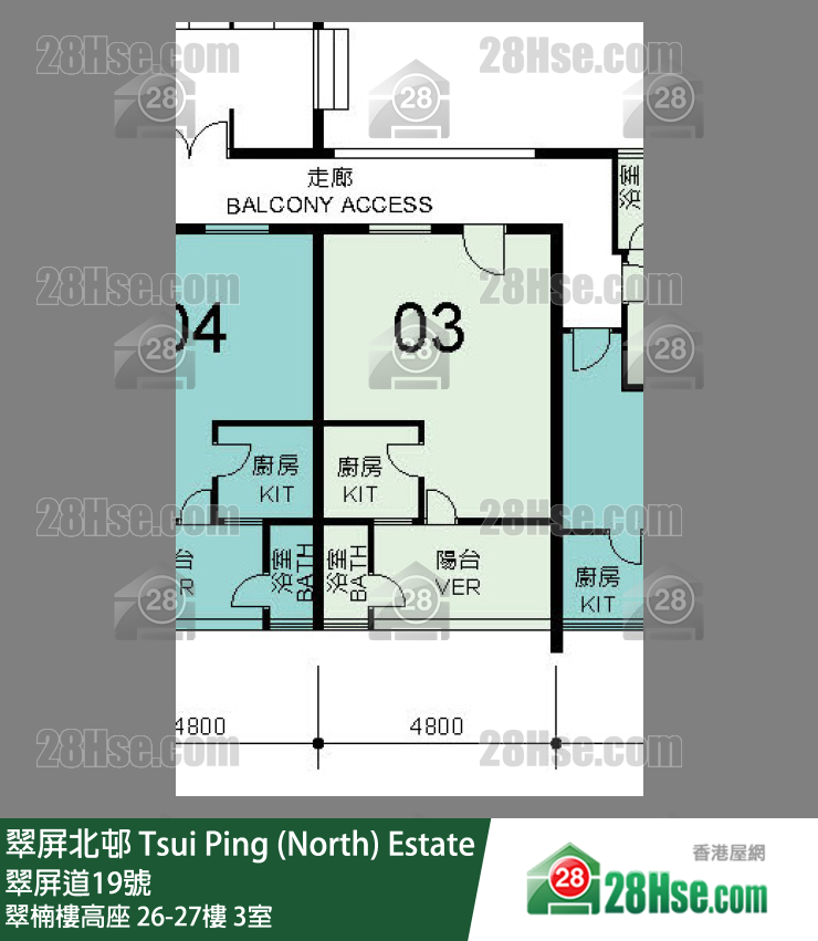 翠屏北邨 翠楠樓高座26樓 3室 平面圖