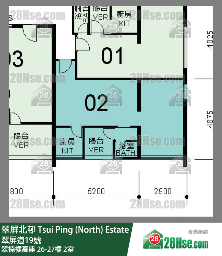 翠屏北邨 翠楠樓高座26樓 2室 平面圖