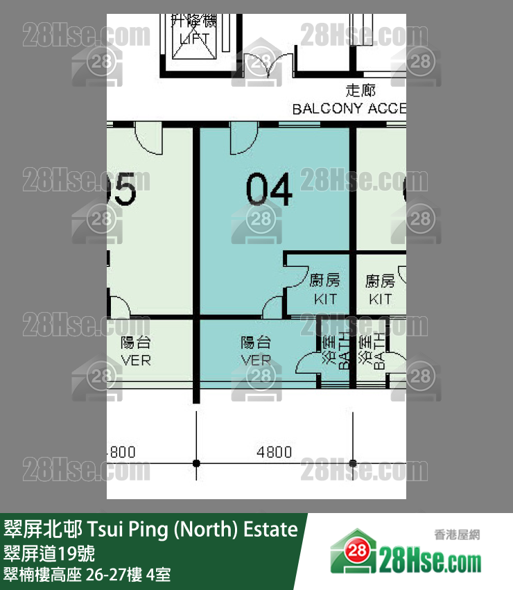 翠屏北邨 翠楠樓高座27樓 4室 平面圖