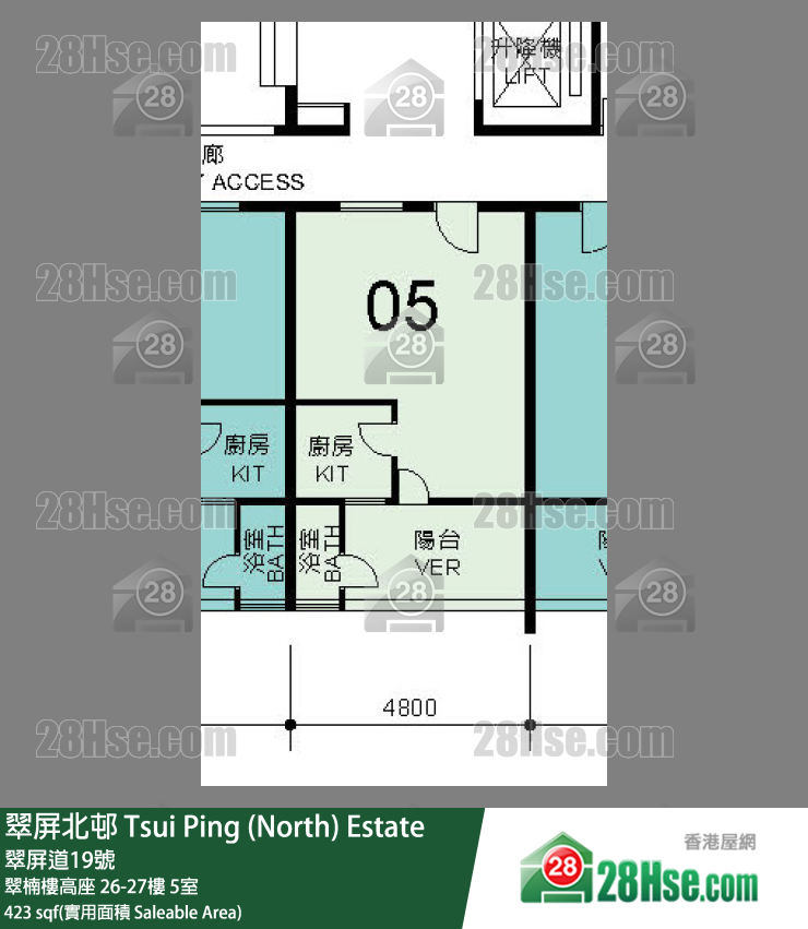 翠屏北邨 翠楠樓高座26樓 5室 平面圖