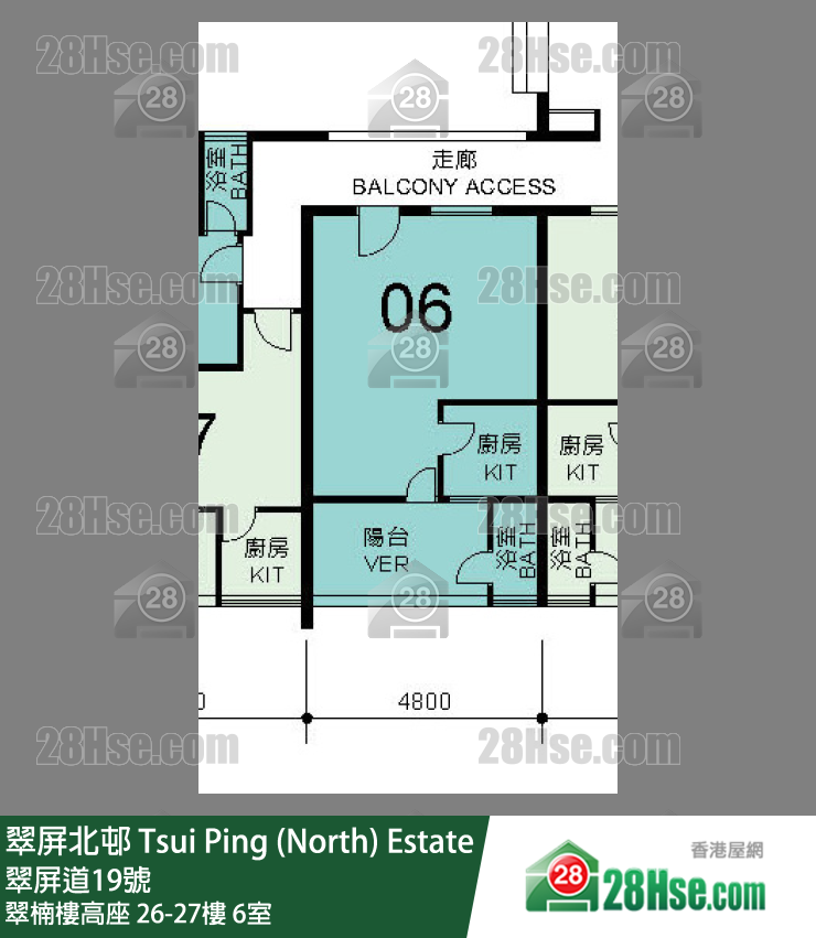 翠屏北邨 翠楠樓高座26樓 6室 平面圖