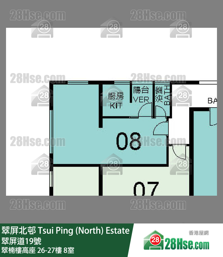 翠屏北邨 翠楠樓高座26樓 8室 平面圖